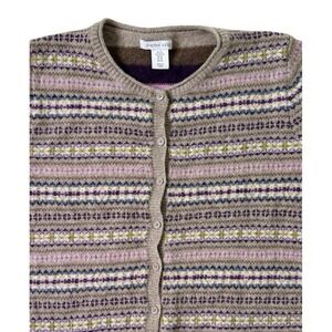 Tabitha Webb Cardigan Button Up Wool Blend Sweater Fair Isle Stripe Size XL
